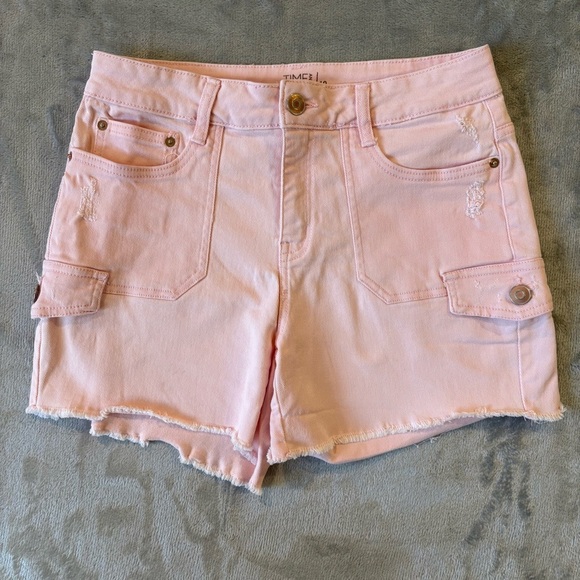 Cargo Carpenter Coastal Fringe Grunge Pink Denim Shorts Sz 10 Y2K Barbie - Picture 1 of 9
